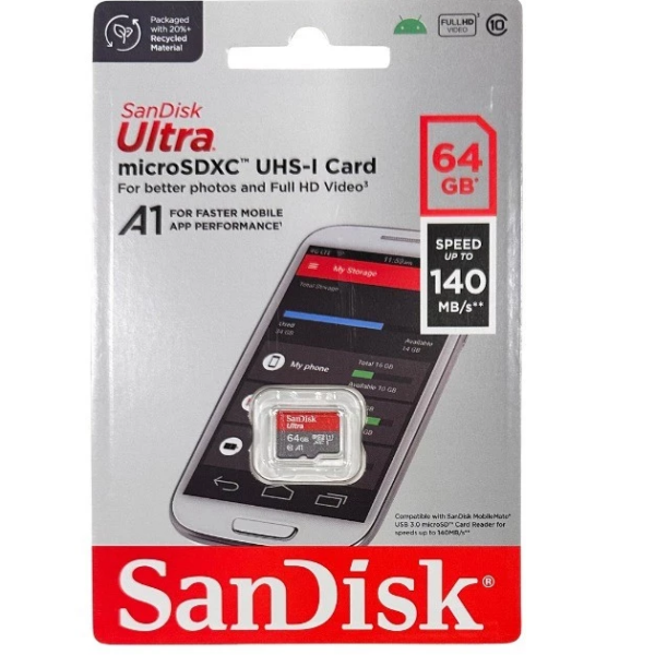 Ormocnet Sandisk Ultra MicroSDXC UHS-I Card 64GB up to 140MBs SDSQUAB-064G-GN6MN